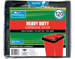 PrimeSource' 120L Heavy Duty Garbage Bags, Pack, Bulk Folded, - Castaway