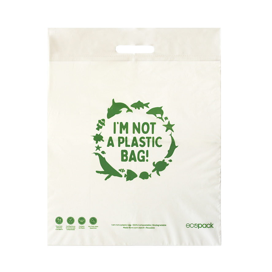 Punched Handle Bag Compostable Medium 40x49cm, Pack Ecobags Rubbish