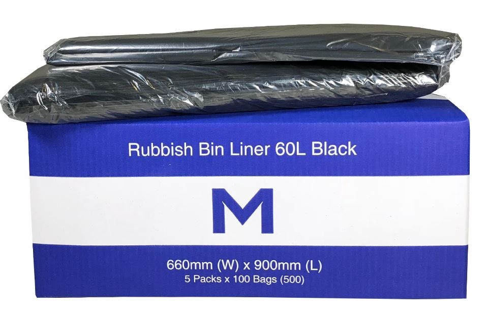 Rubbish Bag Bin Liner 60L Black Pack 50 - Matthews